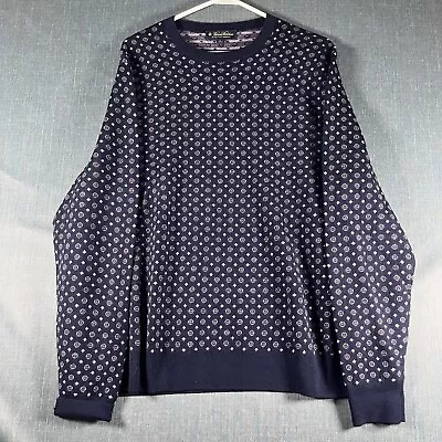 Brooks Brothers Mens Sweater Navy Blue Patterned Long Sleeve Pullover Size L • $28.88