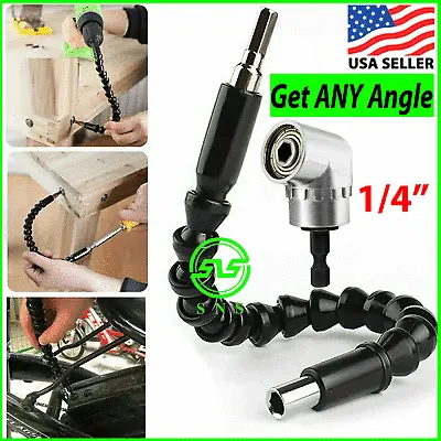 Right Angle Drill Adapter Flexible Shaft Extension Bits & Screwdriver Hold 1/4   • $6.19