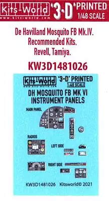 Kits World Decals 1/48 3D COCKPIT INSTRUMENTATION DE HAVILLAND MOSQUITO FB.Mk.VI • $11.50