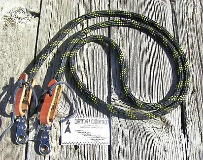 7' Reins Yacht Rope Roping Rein Barrel Pony Loop Single Db Black W/ Gold • $25.99