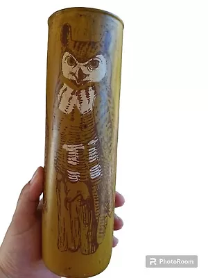 OWL MCM VINTAGE Candle Jar Holder  Glass 9” Tall  GOLD 1970’S • $7