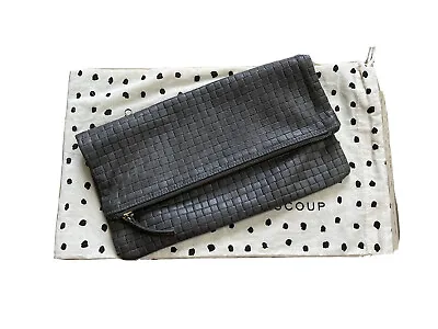 Clare V Vivier Leather Foldover Clutch In Dark Gray Woven Checker • $59