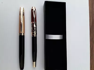 Set Of 2 Elegant Black/Gold Rollerball Pens With Filigree Design & Black & Gold. • $12.99