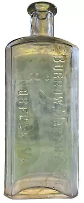 1900s BURROW MARTIN & COMPANY DRUGGIST WHISKEY BOTTLE NORFOLK VA AS IS • $49.99