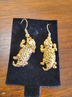 VTG Horny Toad Jewelry Earrings Gold Tone Whimsical Lizard • $5