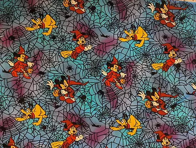 VTG Disney Halloween Mickey Spooky Web Fabric Cotton Retired 44  X 2 2/3 Yards • $29.99