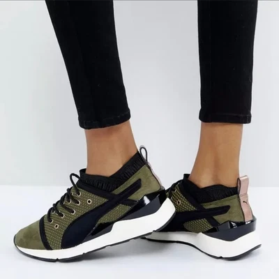 $28.90 • Buy Puma Pearl Trainers With Metallic Trim In Khaki, UK 7.5, As New, *RRP $170*