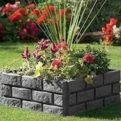 Garden Lawn Edging Border 4x Grey Brick Effect Panels Flower Bed Tidy Outdoor • £14.99