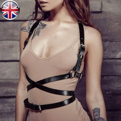 £10.94 • Buy Sexy Corset Women Bra Cupless Leather Harness Chest Garter Belt Body Bondage UK