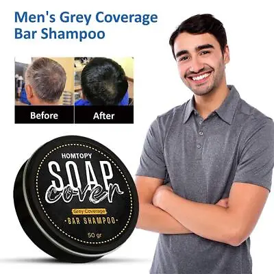 Men's Grey Coverage Bar Shampoo Hair Darkening Black Soap Hair-Cover For T4D9 • £4.06