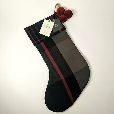 Hearth & Hand Magnolia - Christmas Stocking - Black And Red Plaid W/Pom Holiday • $29.95