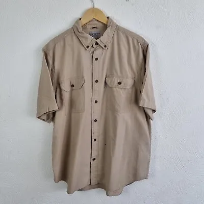 Carhartt Shirt Mens XL Beige Short Sleeve Cotton Casual Holiday Safari Workwear • £17.95