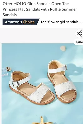 Toddler Girl's White Glitter Sandals Princess Flat Open Toe Size 6 Brand New • $14.99