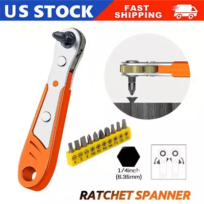 Ratcheting Right Angle Screwdriver Hex Drive 90 Degree Offset + 10PCS Bits Kit • $6.98