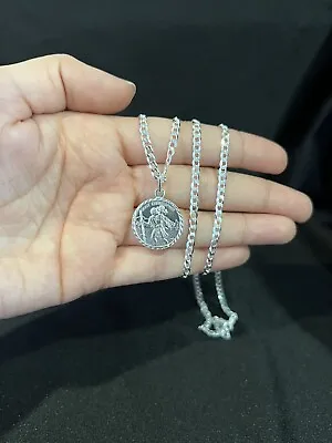 925 Sterling Silver Mens St Christopher San Cristobal & Curb Chain 20 24 30 • $65