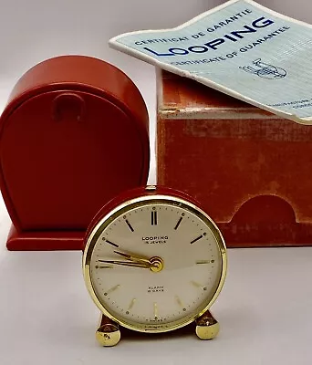 Rare Vintage Swiss Looping 8 Day Travel Alarm Clock 15 Jewels Case WORKS • $69