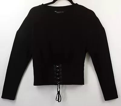 $29 • Buy Forever New Size 10 Black Long Sleeve Heavy T-shirt Fabric  Eyelet  Front...