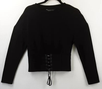 $29 • Buy Forever New Size 10 Black Long Sleeve Heavy T-shirt Fabric  Eyelet  Front...