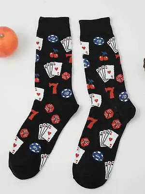 Playing Card Pattern Crew Socks For Men Fun Socks Funky Socks Novelty Socks • $6.32