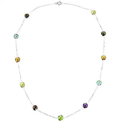 14K White Gold Multi-Colored Fancy Cut Gemstone Necklace 16 Inches • $464.39