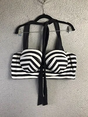 Torrid Bikini Top 2X Black/White Striped Push Up Longline Multiway Halter • £27.13