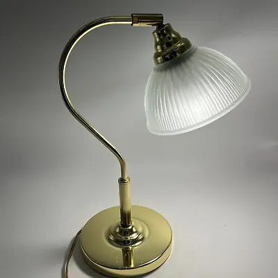 Vintage Brass Desk Lamp With Adjustable Frosted White Glass Shade 15x12x6  Works • $27.50