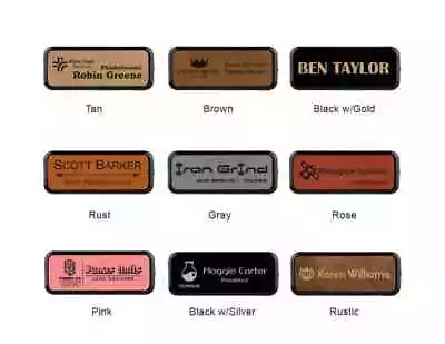 Custom Engraved Framed Leather Name Tag / Badge.  Large 1.25x3.25.  Choice Of • $8.99