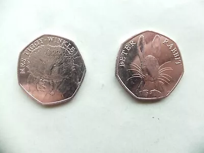 Beatrix Potter.  2016 Peter Rabbit 50p.  2016 Mrs Tiggy Winkle 50p. • $1.23