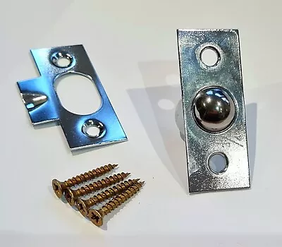 £3.25 • Buy 19mm Large CHROME Bales Catch Door Ball Roller Latch Cupboard With Plate Screws