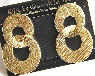 $39.99 • Buy KJL Kenneth Jay Lane Textured Gold Tone Intertwined Open Disc Dangle Earrings