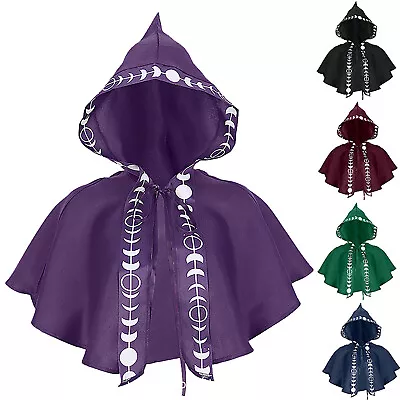 Men Print Hooded Cloak Medieval Short Cape Cardigan Stage Performance Costume • $21.83