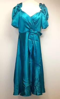 Vintage 1980s JC Penney Small 9-10 Bridesmaid Prom Dress Ocean Blue Bow • $25