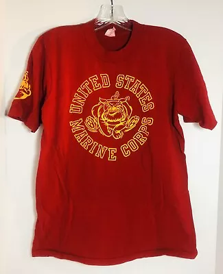 Vintage 80s USMC Marines T-Shirt Bulldog Mascot Single Stitch Medium • $17