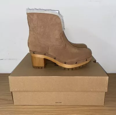 Ugg Womens Size 8 Us Chesnut Thebes High Heel Boot Clog Cuffed Sheepskin *read* • $135