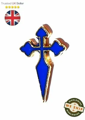 Camino De Santiago Blue St James Cross Gold Plated Lapel Pin Badge • £5.25