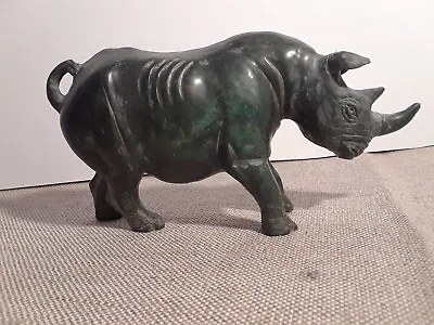 Late 20th Century Verdite Rhino Shona Stone Sculpture From Zimbabwe • $195