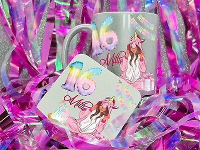 16th Birthday Unicorn Glitter Gift Mug Set Teenager Gift Mug For Daughter 18th • £8.99