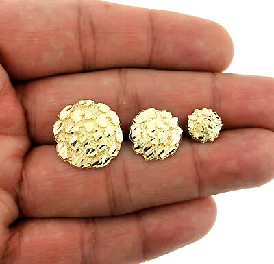 Men's Women's Kid's 10K Solid Yellow Gold Diamond Cut Round Nugget Stud Earrings • $124.99
