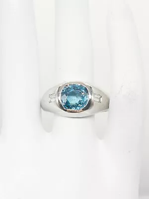 Vintage 1940s $6000 5.50ct Old Euro Blue Zircon Diamond Platinum Mens Ring 17g • $2485