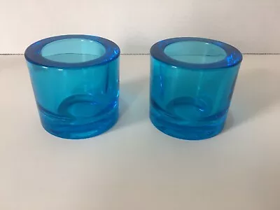 Marimmeko Iittala Finland Blue Glass Votive Candle Holders (Set Of 2) EUC • $59