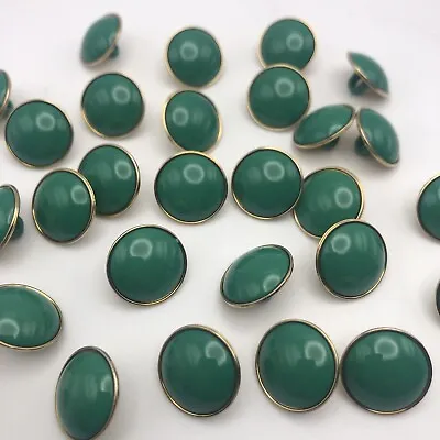 Vintage Green W/ Gold Border Dome Round Shank Buttons 15mm Lot Of 6 & 60 D816 • $2.99