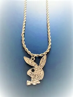 £8.99 • Buy Playboy Diamante CZ Necklace Sexy Silver Bunny Rabbit Pendant Chain Rhinestone  
