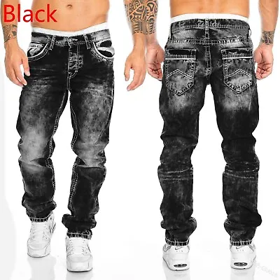 Mens Hip Hop Punk Distressed Jeans Pants Streets Casual Denim Straight Trousers • $24.23