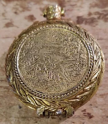 Vintage Perfume Locket With Elegant Etched Designs Front And Back Color Gold. • $11