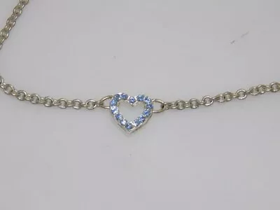 J291-vintage Ankle Bracelet/large Wrist~silver Tone/blue Rhinestone Heart • $6.25