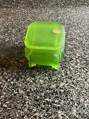 Westmoreland Green Frosted  Footed Beaded Glass Vintage Trinket Box 2.5” • $17