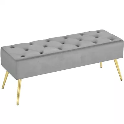Modern Ottoman Velvet Footstool Bench Upholstered Ottoman Benches Gray Renewed • $34.99