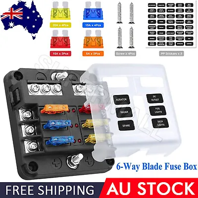 6 Way Auto Blade Fuse Box Block Holder Panel For Car Power Distribution OZ • $15.95