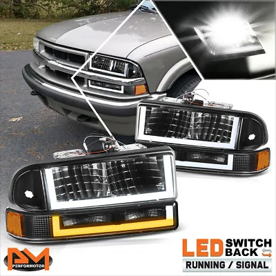 For 98-04 Chevy Blazer/S10 U-Shape LED DRL Switchback Headlights Black/Amber • $114.89