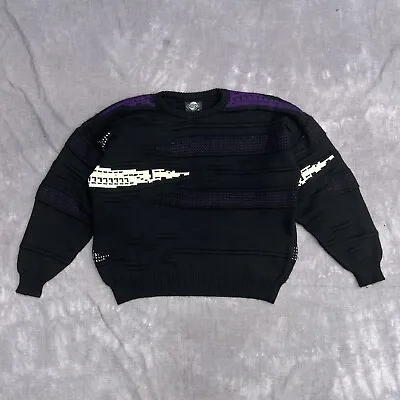 Vintage Cuggi Sweater Adults Medium Black Purple Wool Australia Coogi Jumper Men • $139.99
